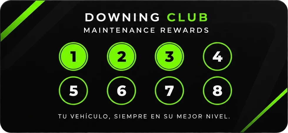 Reverso de la tarjeta Downing Club con 8 sellos de mantenimiento
